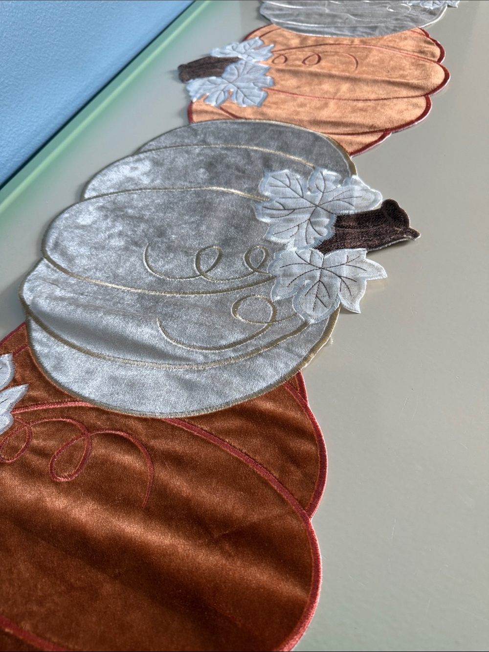 Velvet Pumpkin Table Runner - Silver & Copper Fall Decor